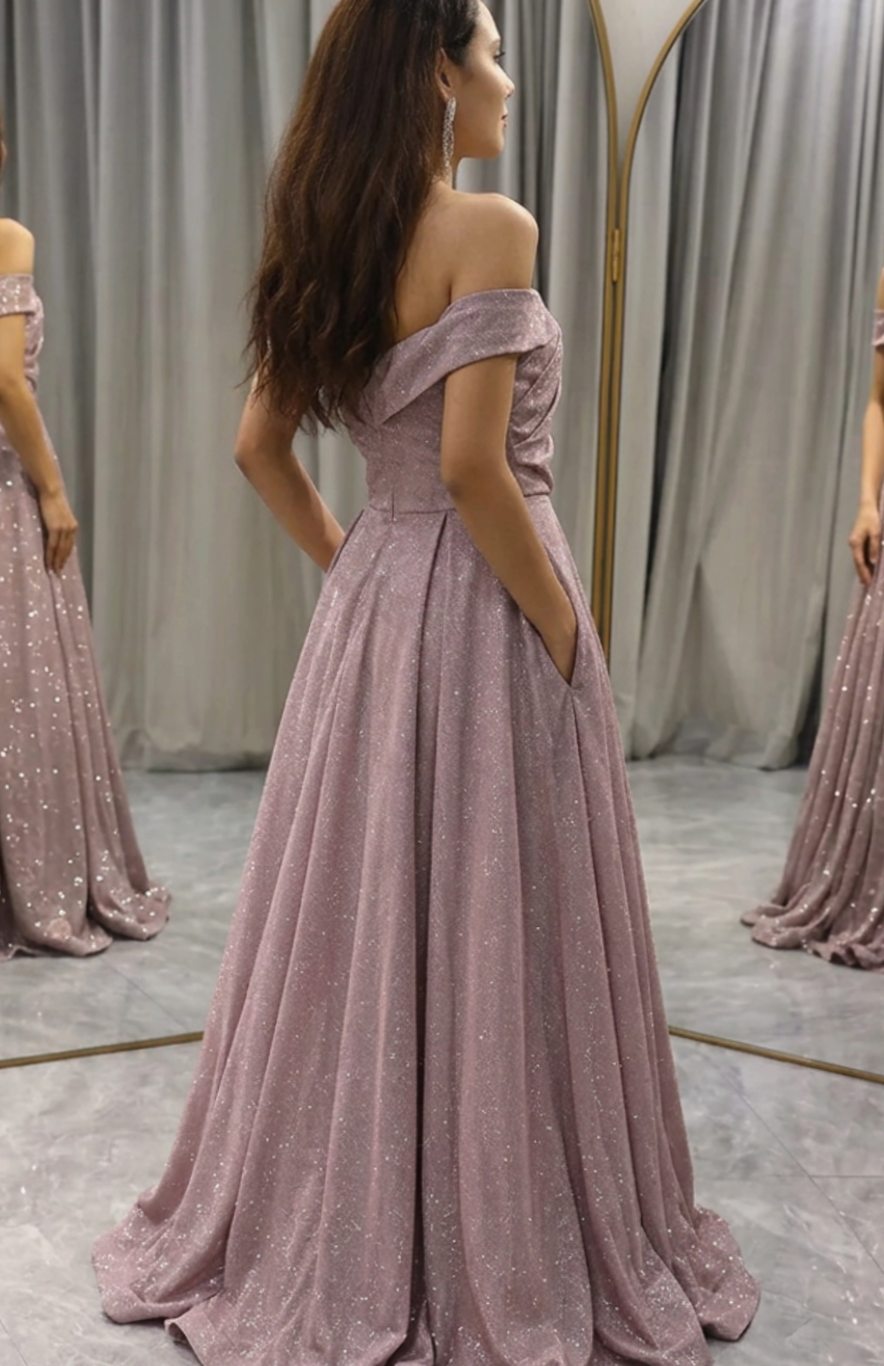 Olivia | Women's Off-Shoulder Glitter Sequin Dress A-Line Wedding Guest Gown