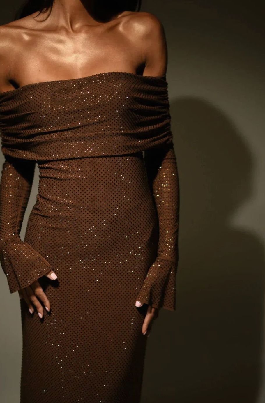 Mia | Women's Off-Shoulder Sequin Maxi Dress Long Sleeves