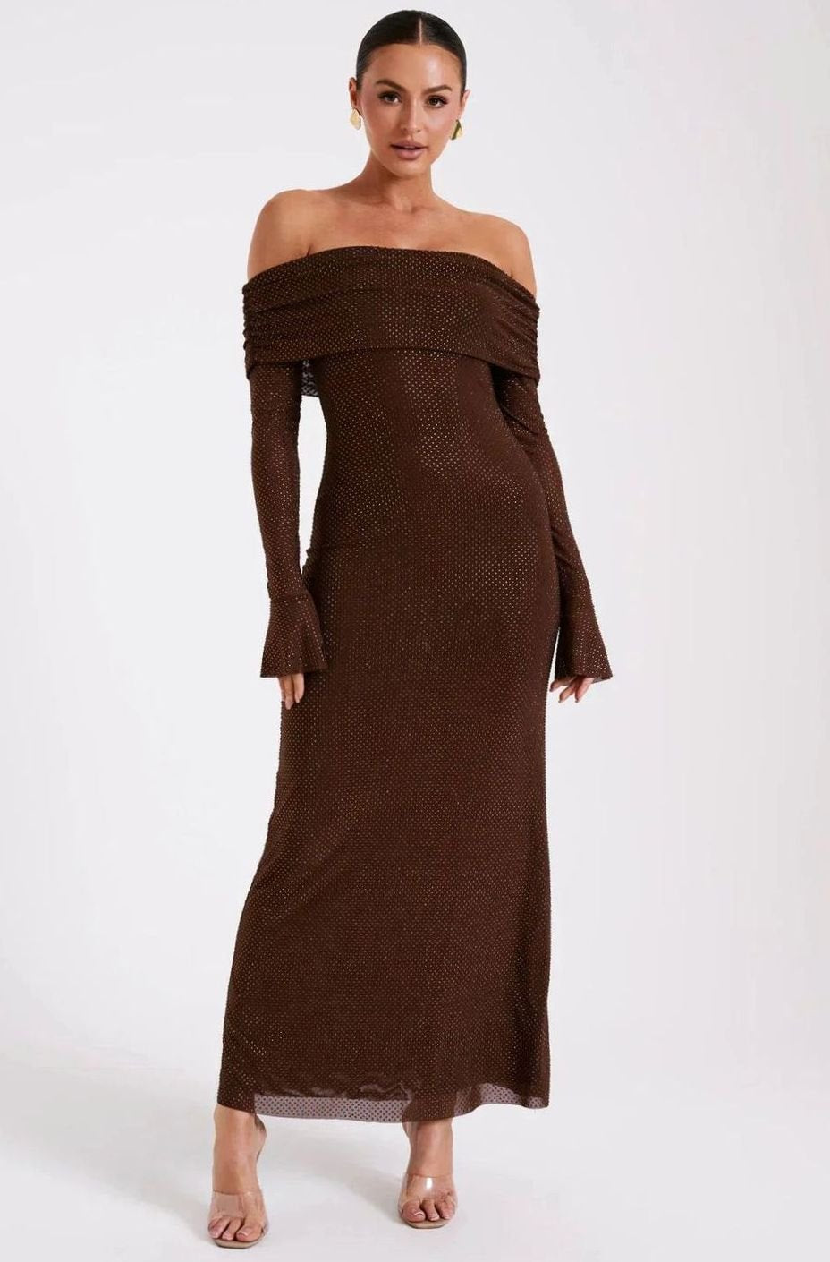 Mia | Women's Off-Shoulder Sequin Maxi Dress Long Sleeves