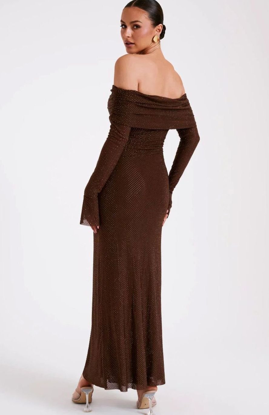 Mia | Women's Off-Shoulder Sequin Maxi Dress Long Sleeves