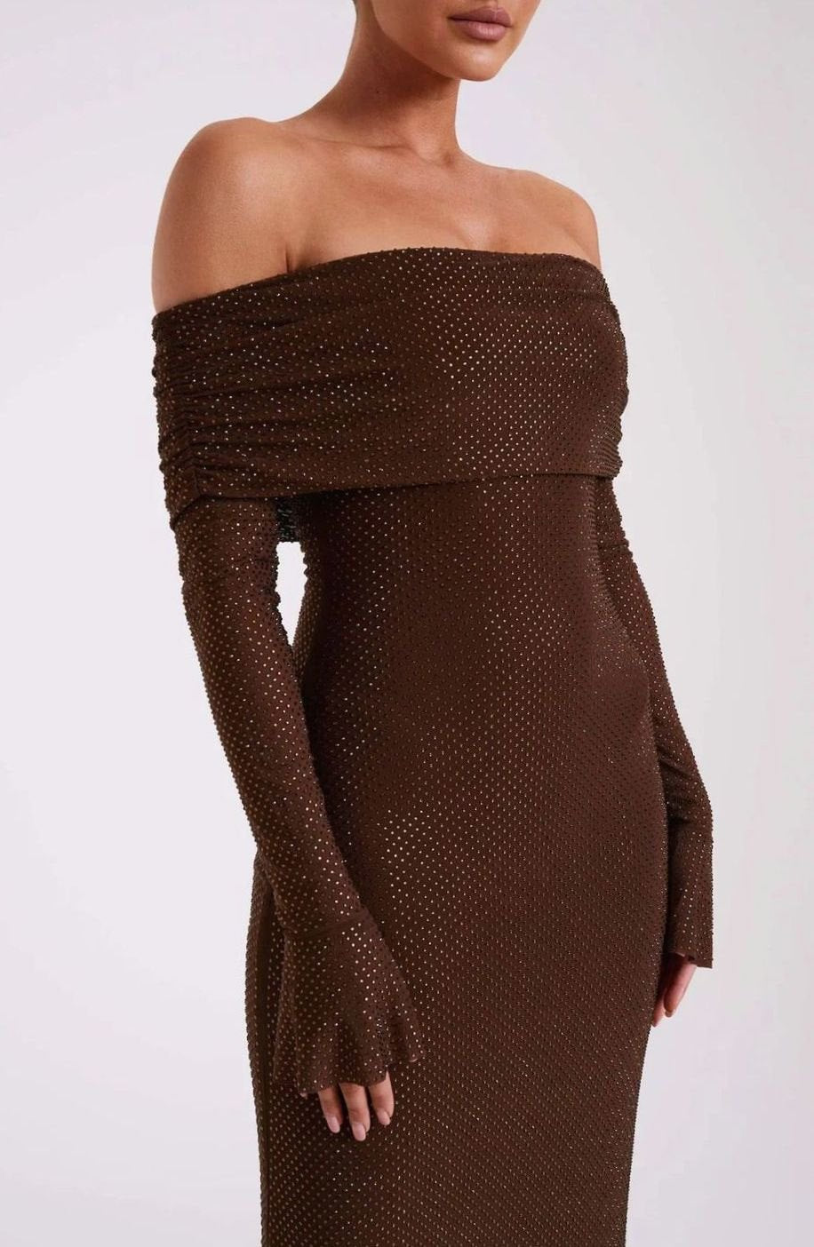 Mia | Women's Off-Shoulder Sequin Maxi Dress Long Sleeves