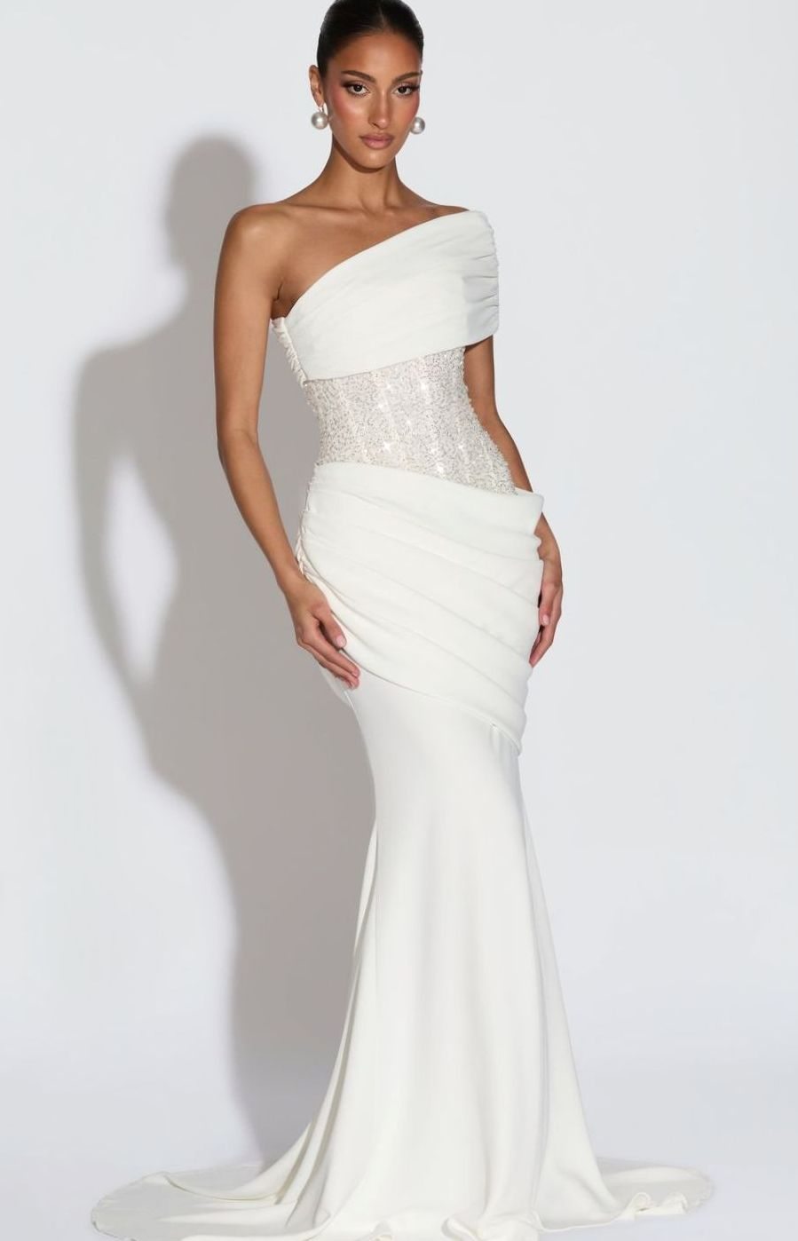 Victoria | Women's One-Shoulder Embellished Corset Draped Maxi Gown