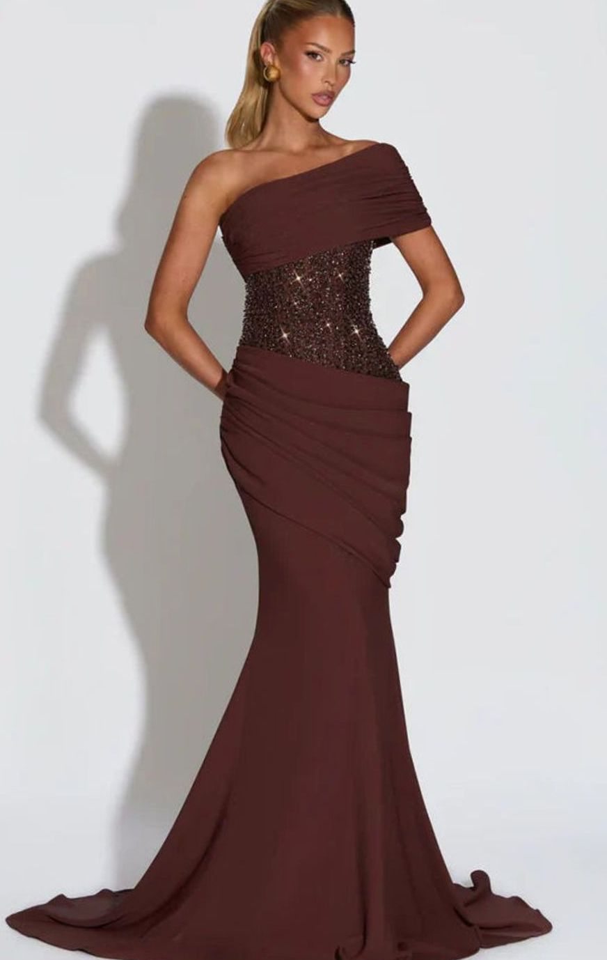 Victoria | Women's One-Shoulder Embellished Corset Draped Maxi Gown