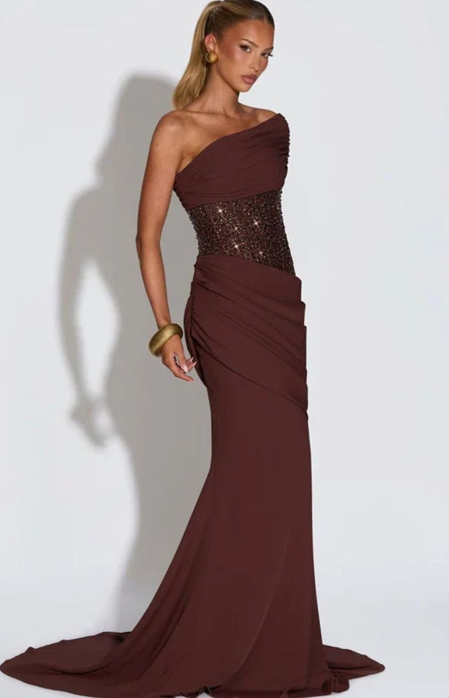 Victoria | Women's One-Shoulder Embellished Corset Draped Maxi Gown