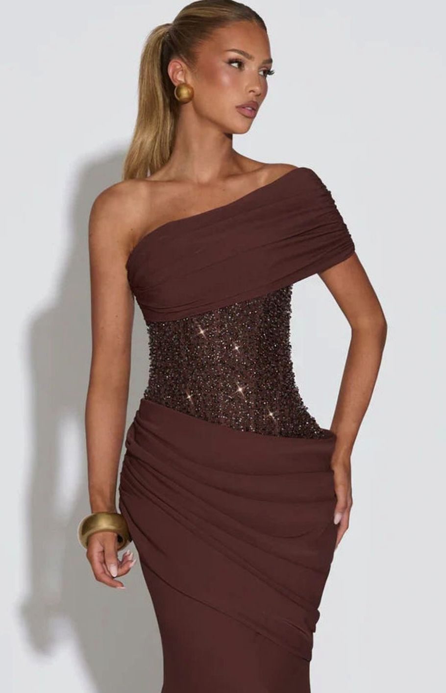 Victoria | Women's One-Shoulder Embellished Corset Draped Maxi Gown