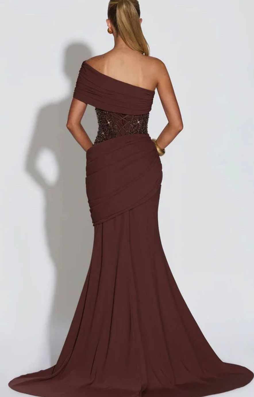 Victoria | Women's One-Shoulder Embellished Corset Draped Maxi Gown