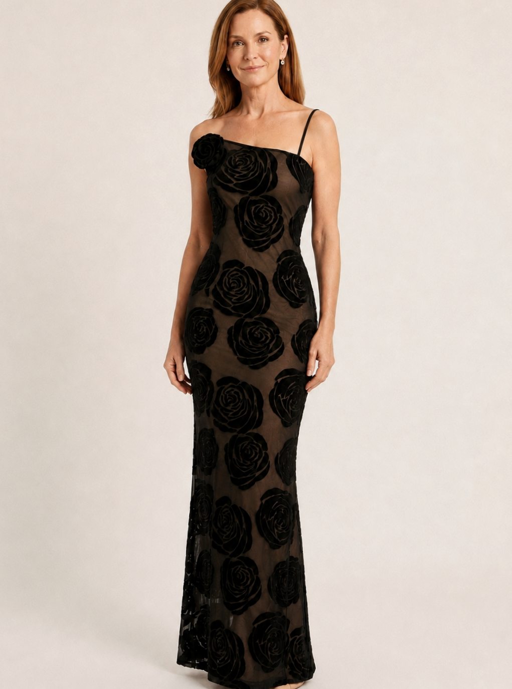Olivia | Women's One-Shoulder Floral Velvet Lace Maxi Dress