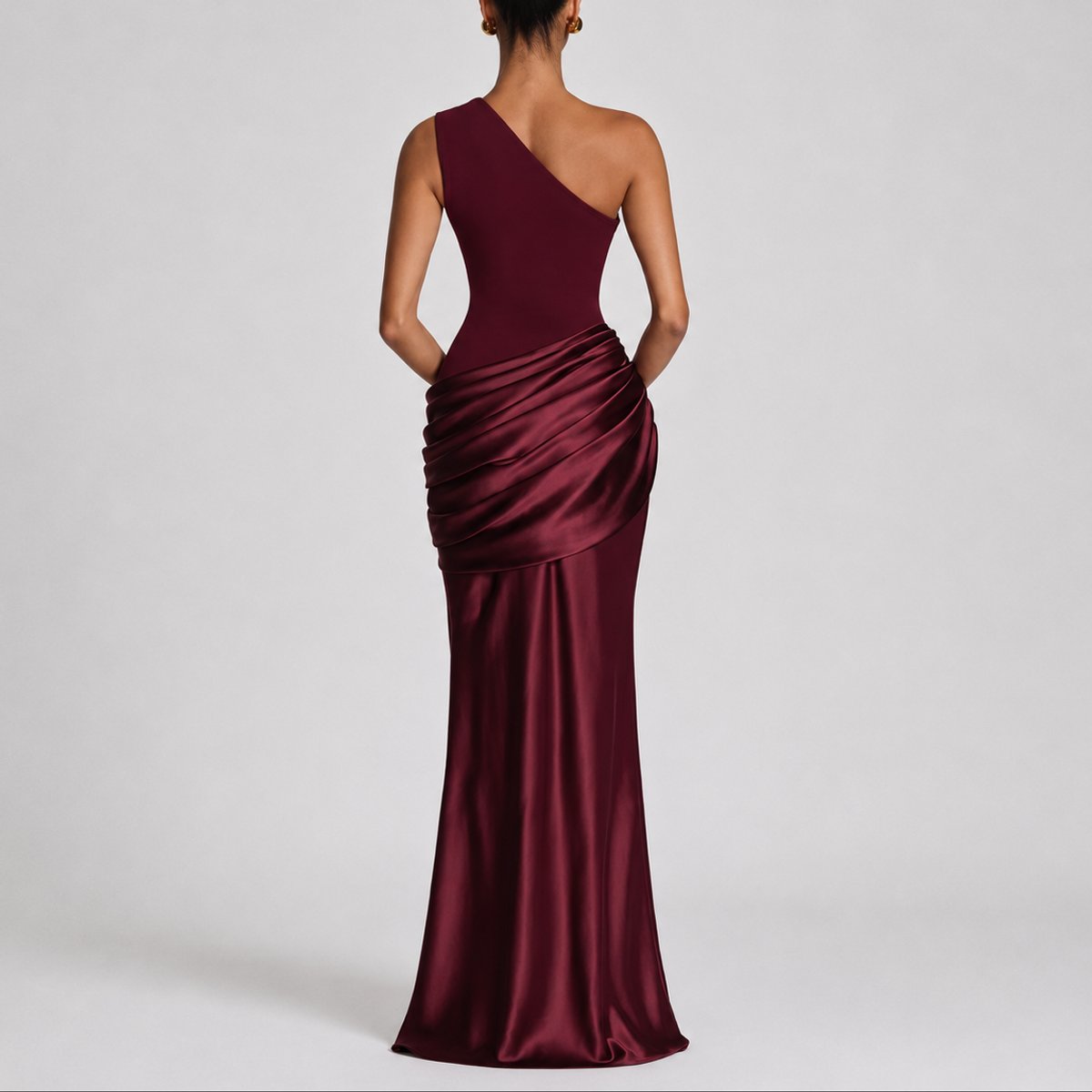 Sophia | Women's One-Shoulder Satin Draped Maxi Fall Wedding Guest Dress