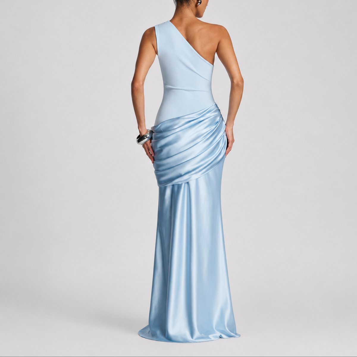 Sophia | Women's One-Shoulder Satin Draped Maxi Fall Wedding Guest Dress