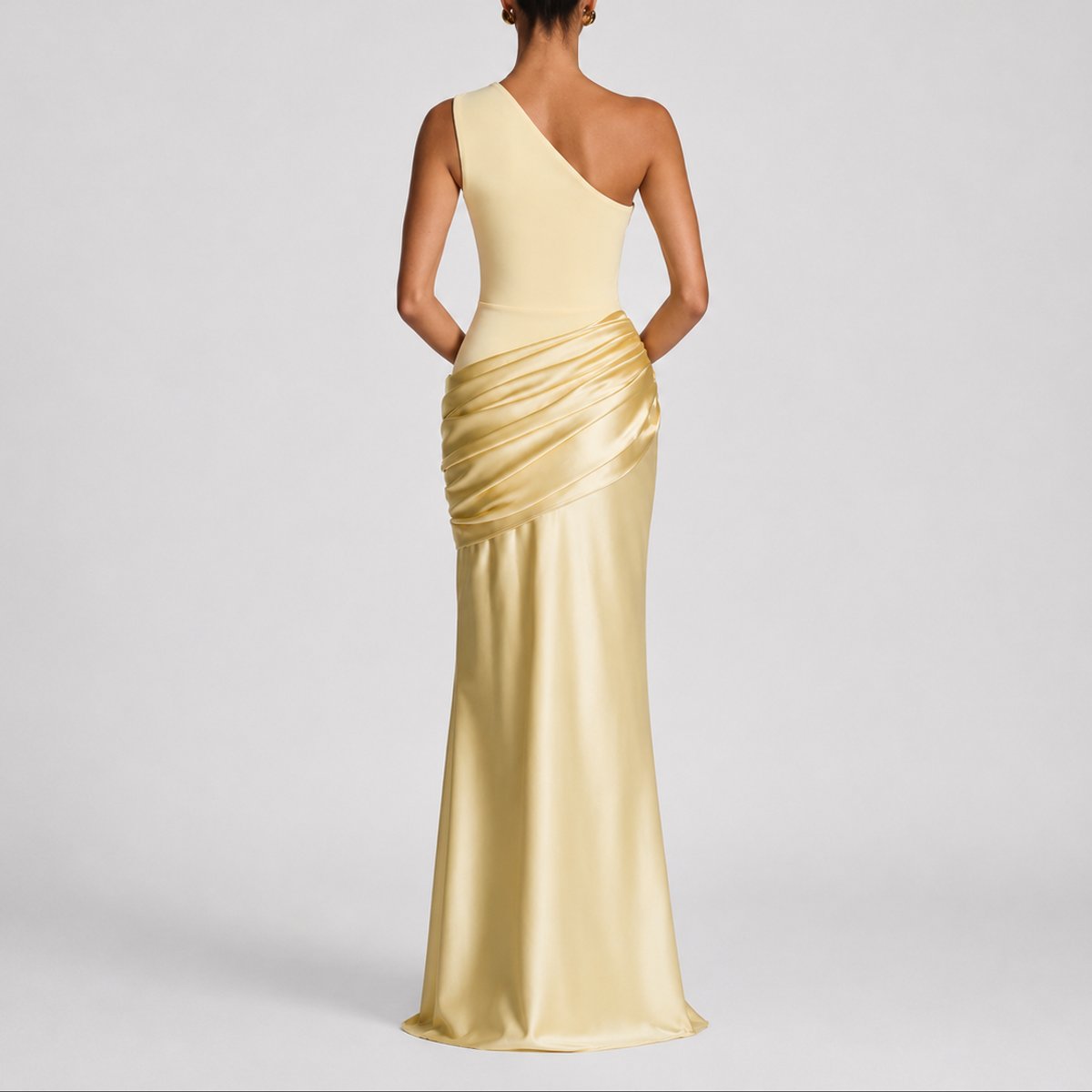Sophia | Women's One-Shoulder Satin Draped Maxi Fall Wedding Guest Dress