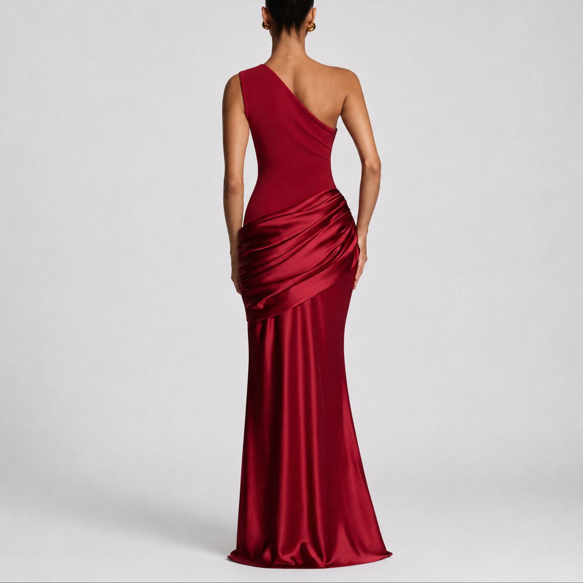 Sophia | Women's One-Shoulder Satin Draped Maxi Fall Wedding Guest Dress