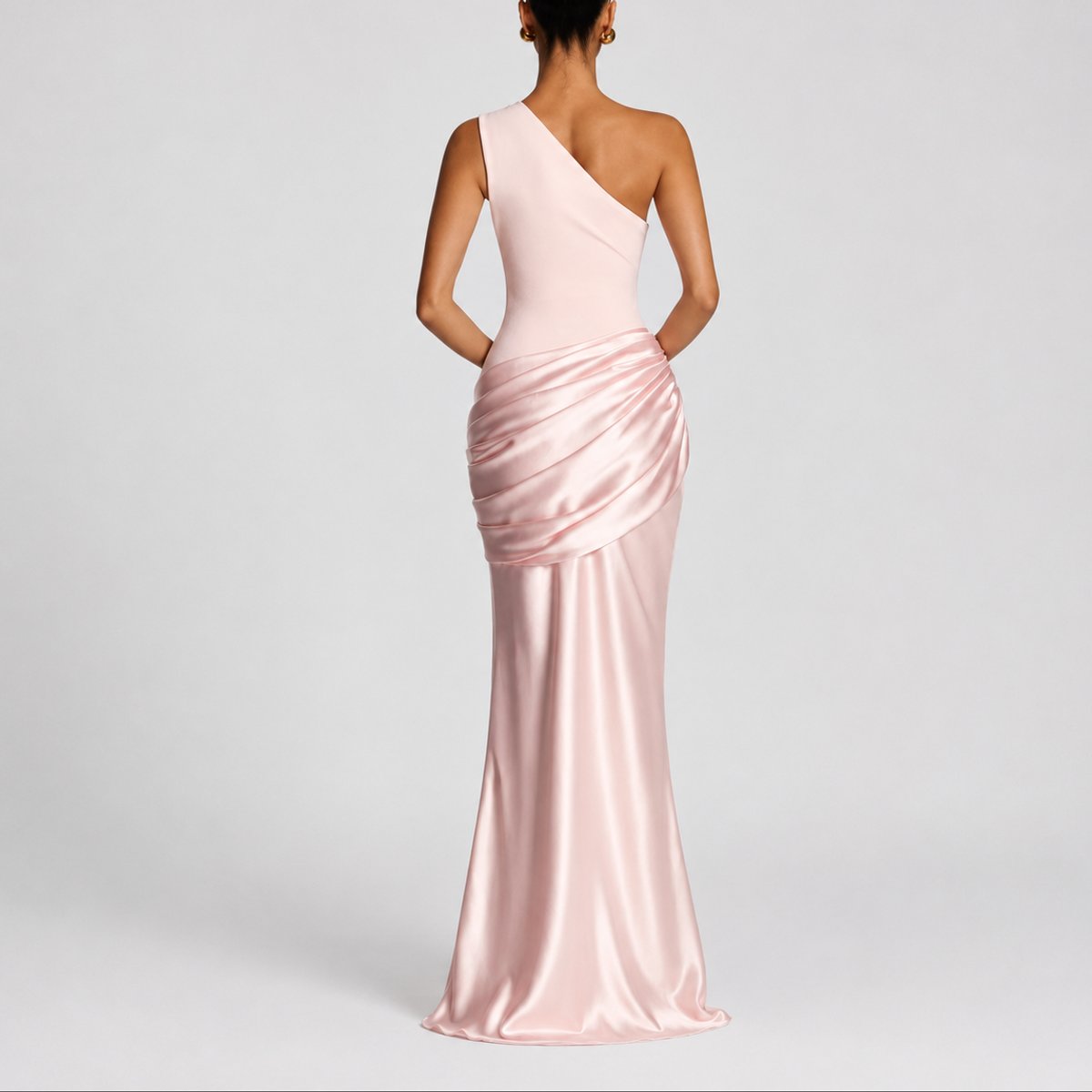 Sophia | Women's One-Shoulder Satin Draped Maxi Fall Wedding Guest Dress