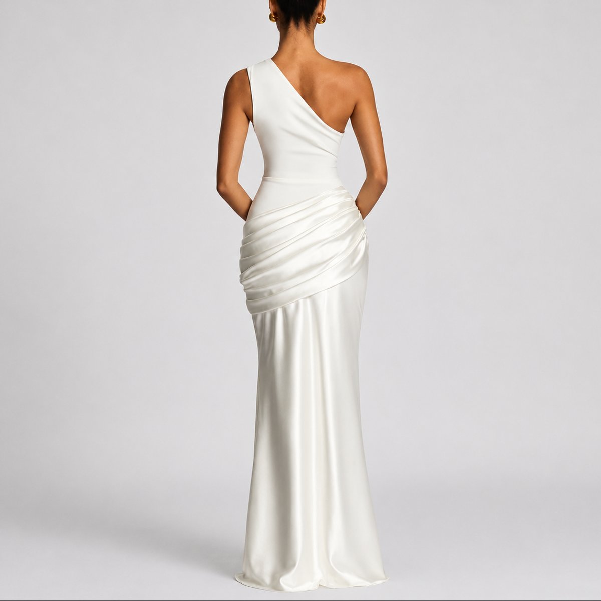 Sophia | Women's One-Shoulder Satin Draped Maxi Fall Wedding Guest Dress