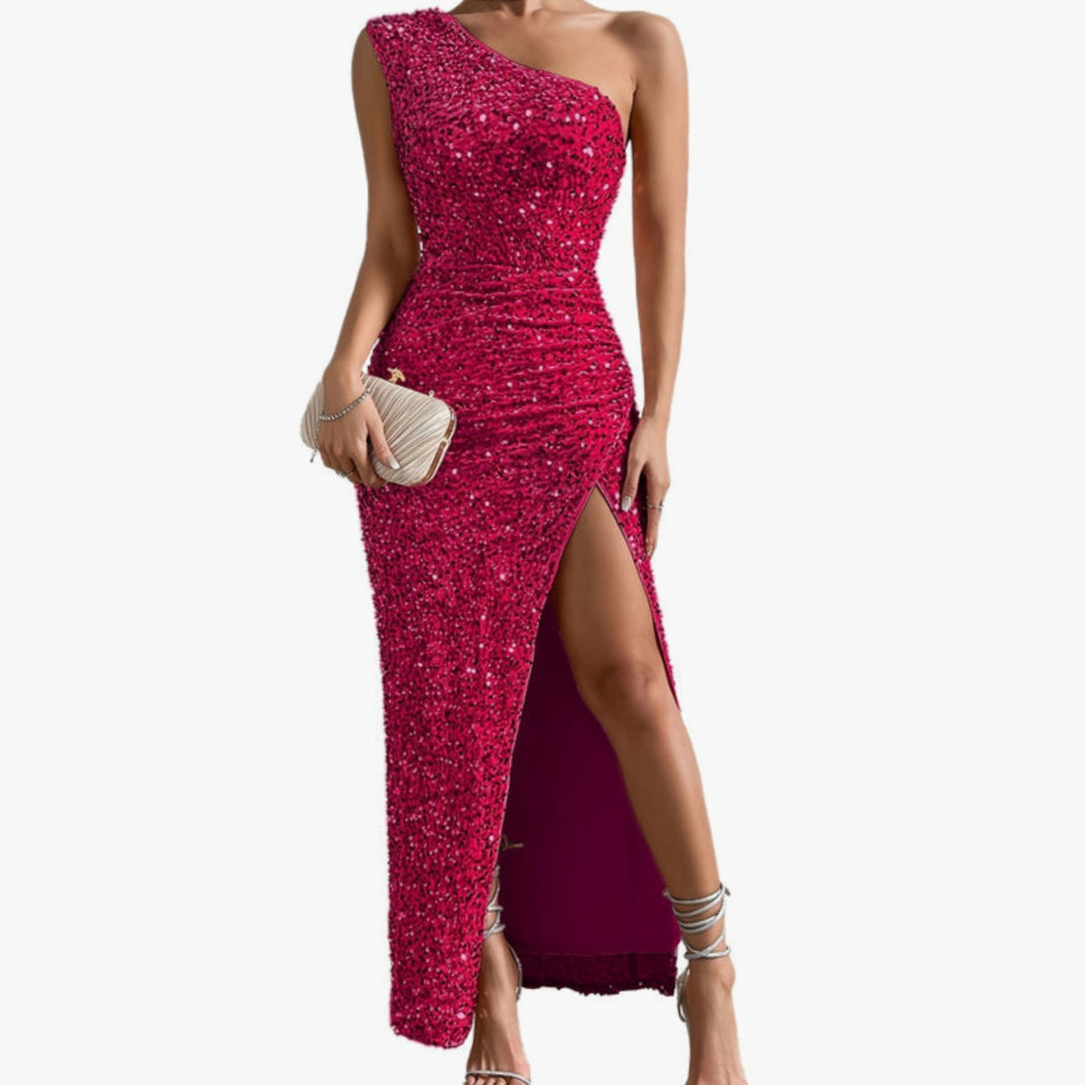 Eleanor | Women's One-Shoulder Sequin Bodycon Maxi Dress High Slit
