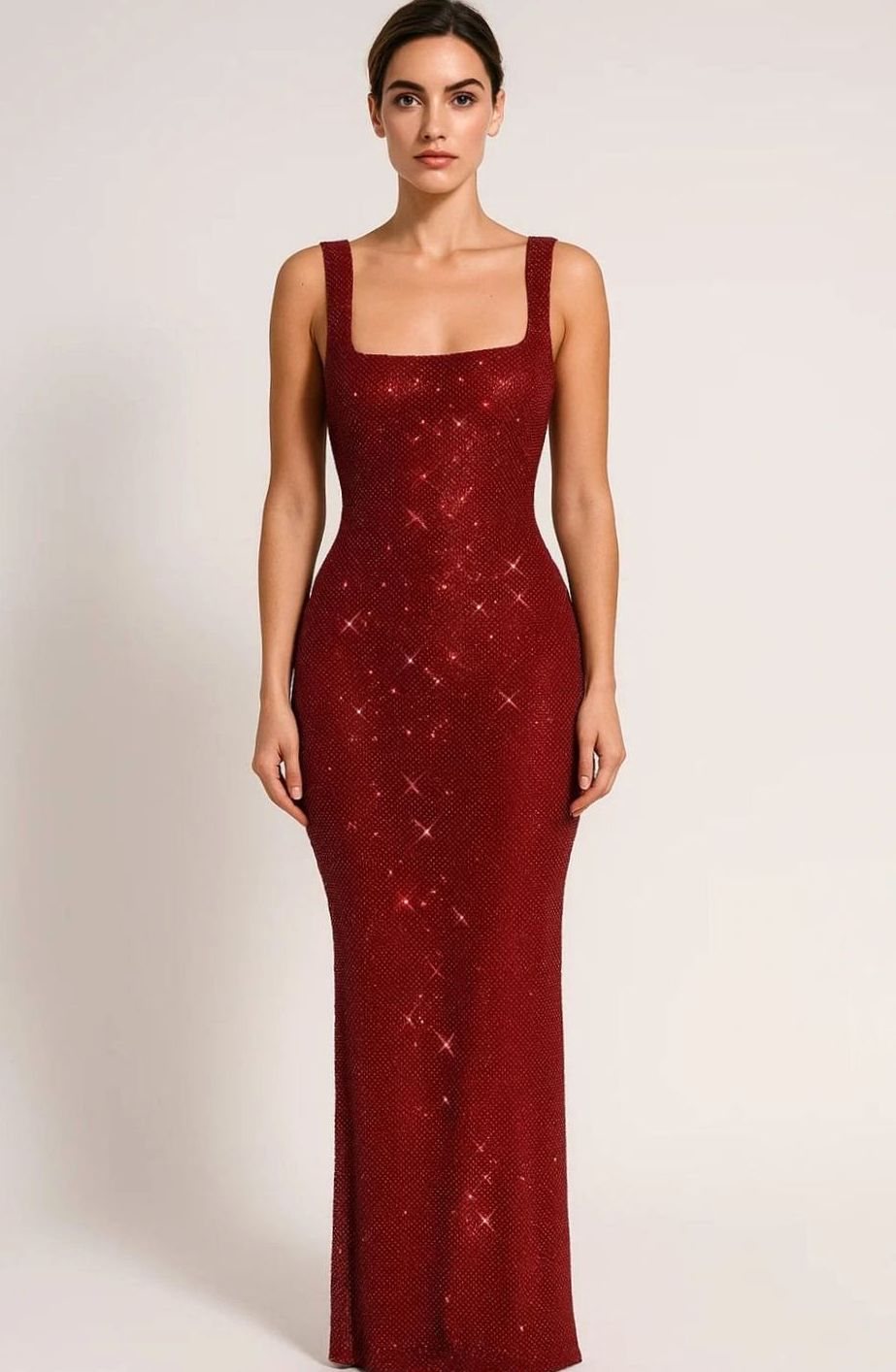 Eleanor | Women's Open-Back Square-Neck Sequin Maxi Dress