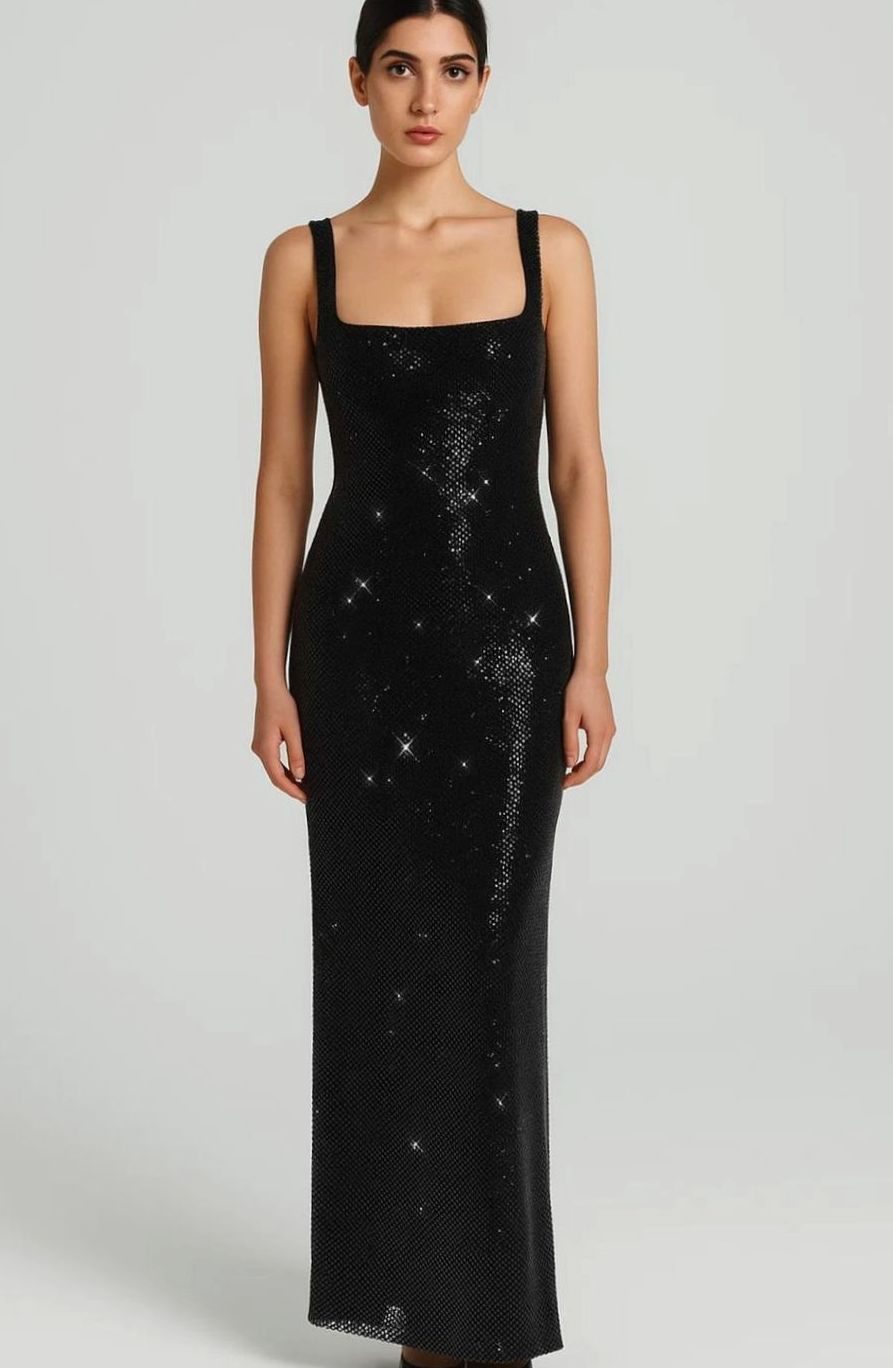 Eleanor | Women's Open-Back Square-Neck Sequin Maxi Dress