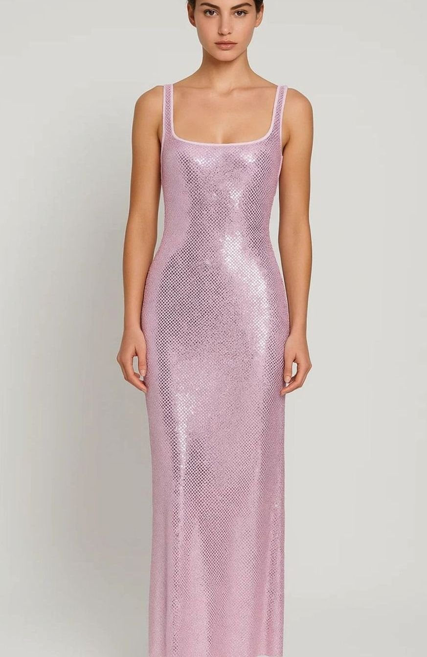 Eleanor | Women's Open-Back Square-Neck Sequin Maxi Dress