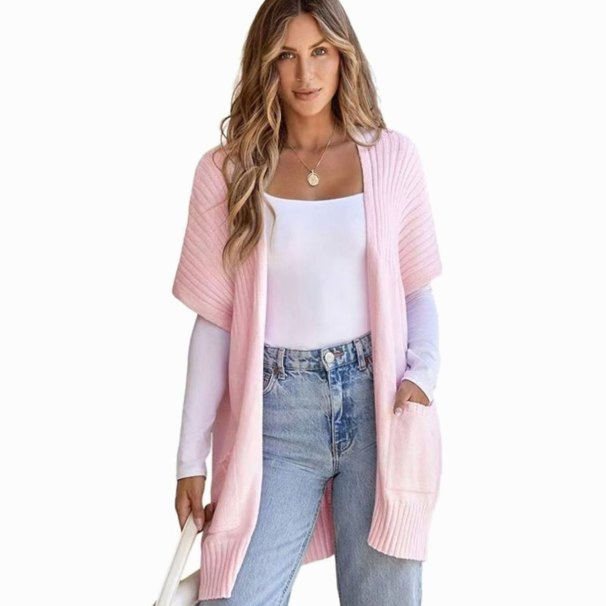 Layla | Women's Open-Front Short-Sleeve Knit Cardigan with Pockets