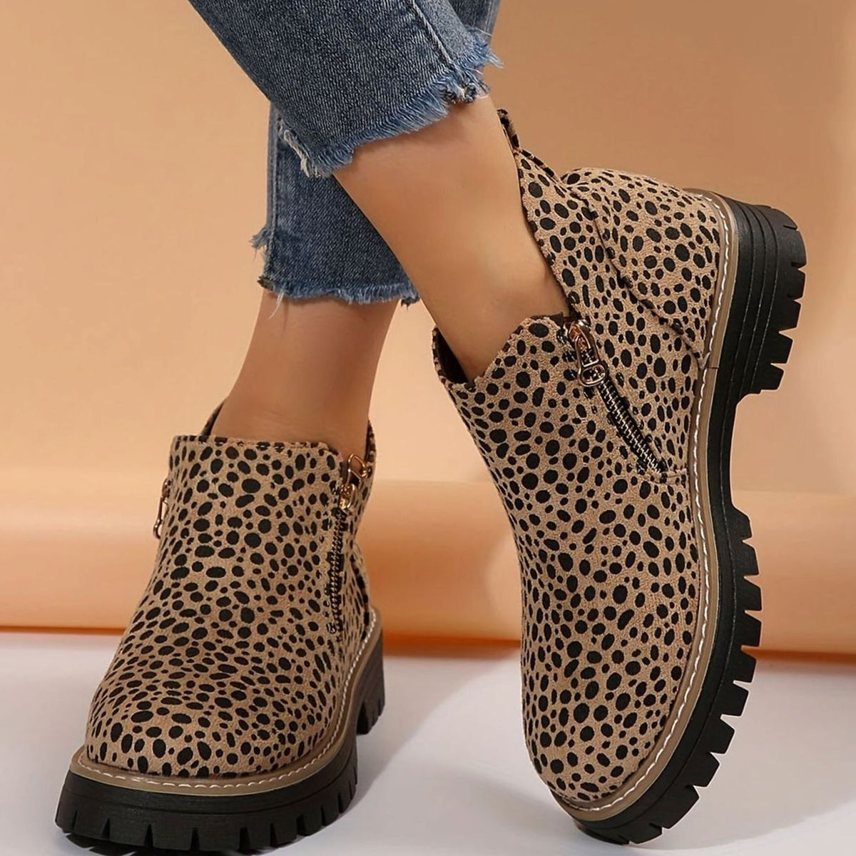 Victoria | Women's Orthopedic Ankle Boots Leopard Print Side-Zip Booties