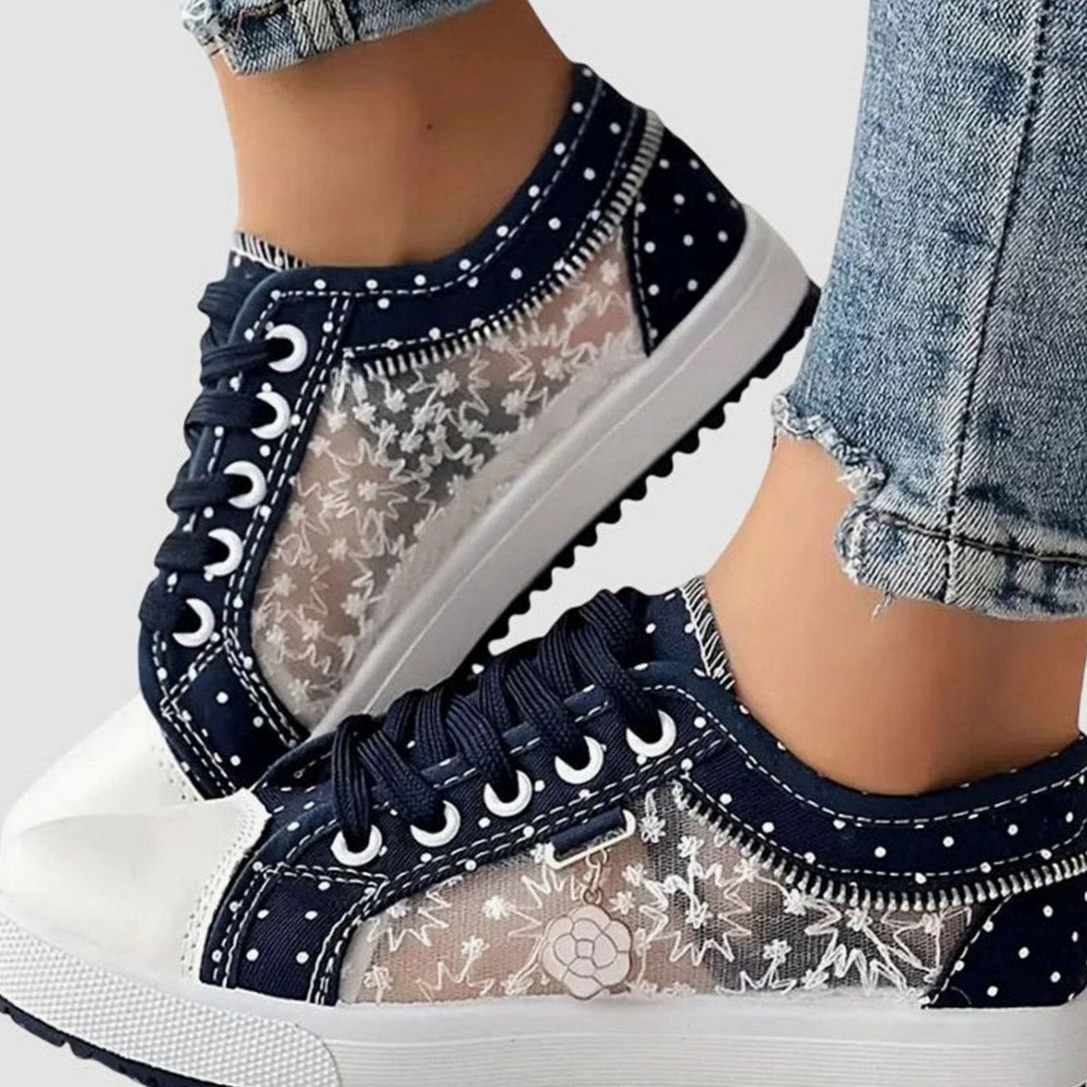 Sophia | Women's Orthopedic Floral Mesh Lace-Up Low-Top Sneakers