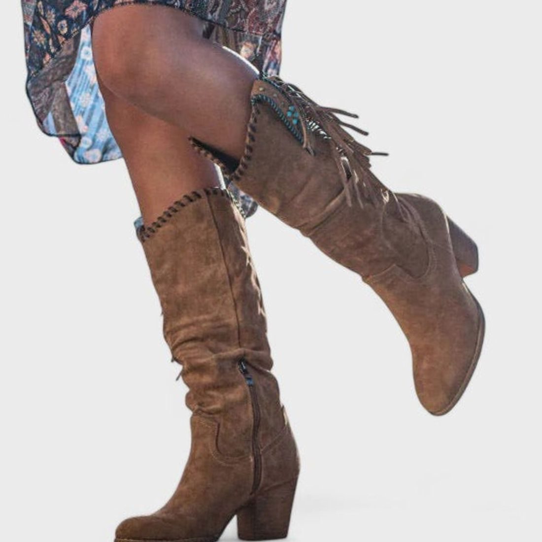Madison | Women's Orthopedic Fringe Cowboy Knee-High Block-Heel Boots