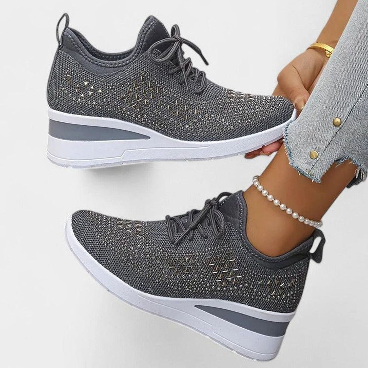 Isabella | Women's Orthopedic Rhinestone Knit Wedge Sneakers