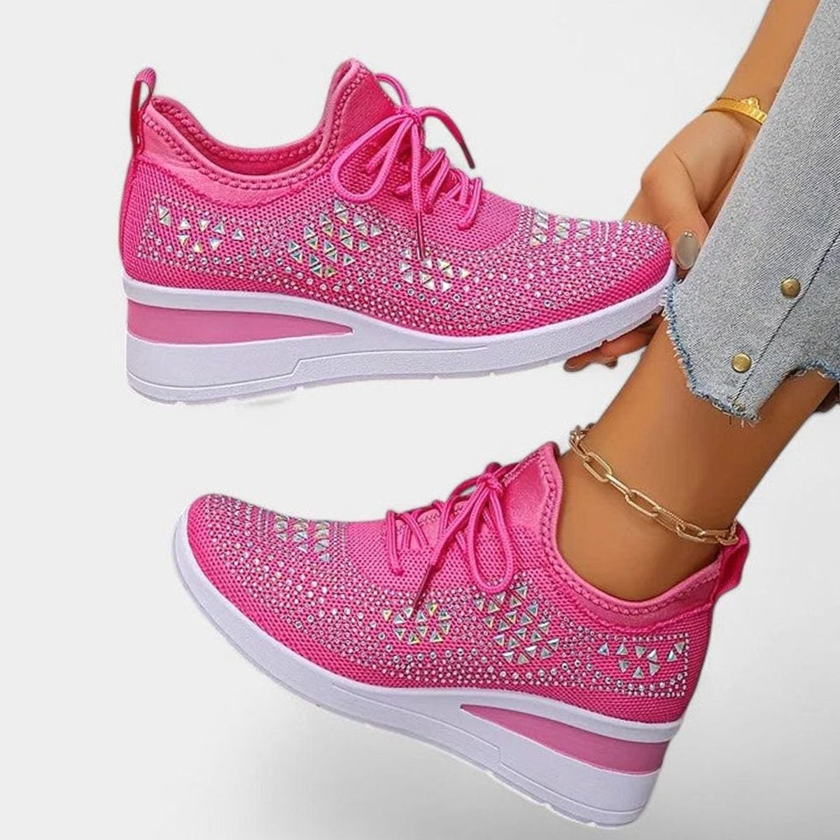 Isabella | Women's Orthopedic Rhinestone Knit Wedge Sneakers