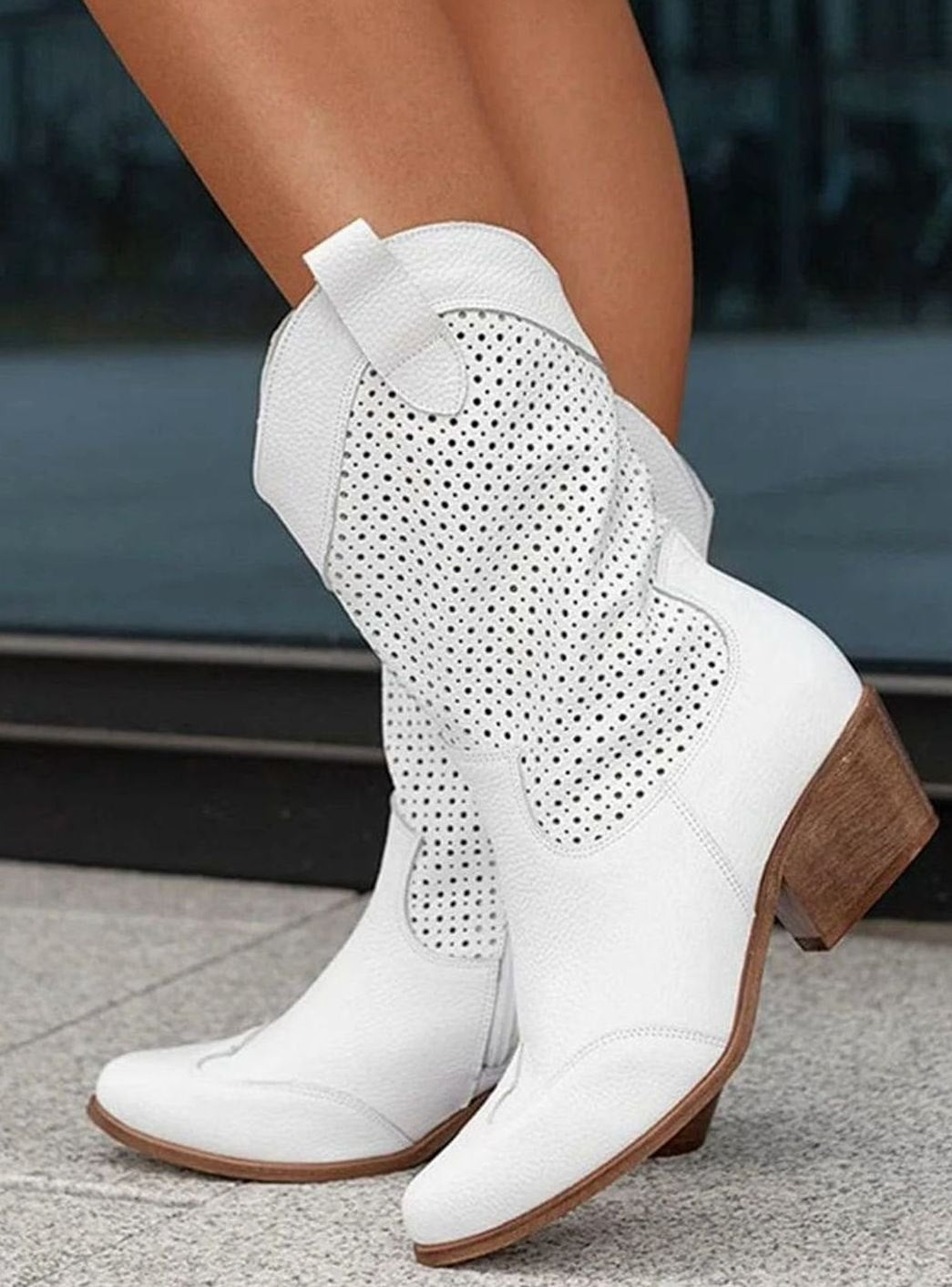 Harper | Women's Orthopedic Western Cowboy Perforated Suede Mid-Calf Boots