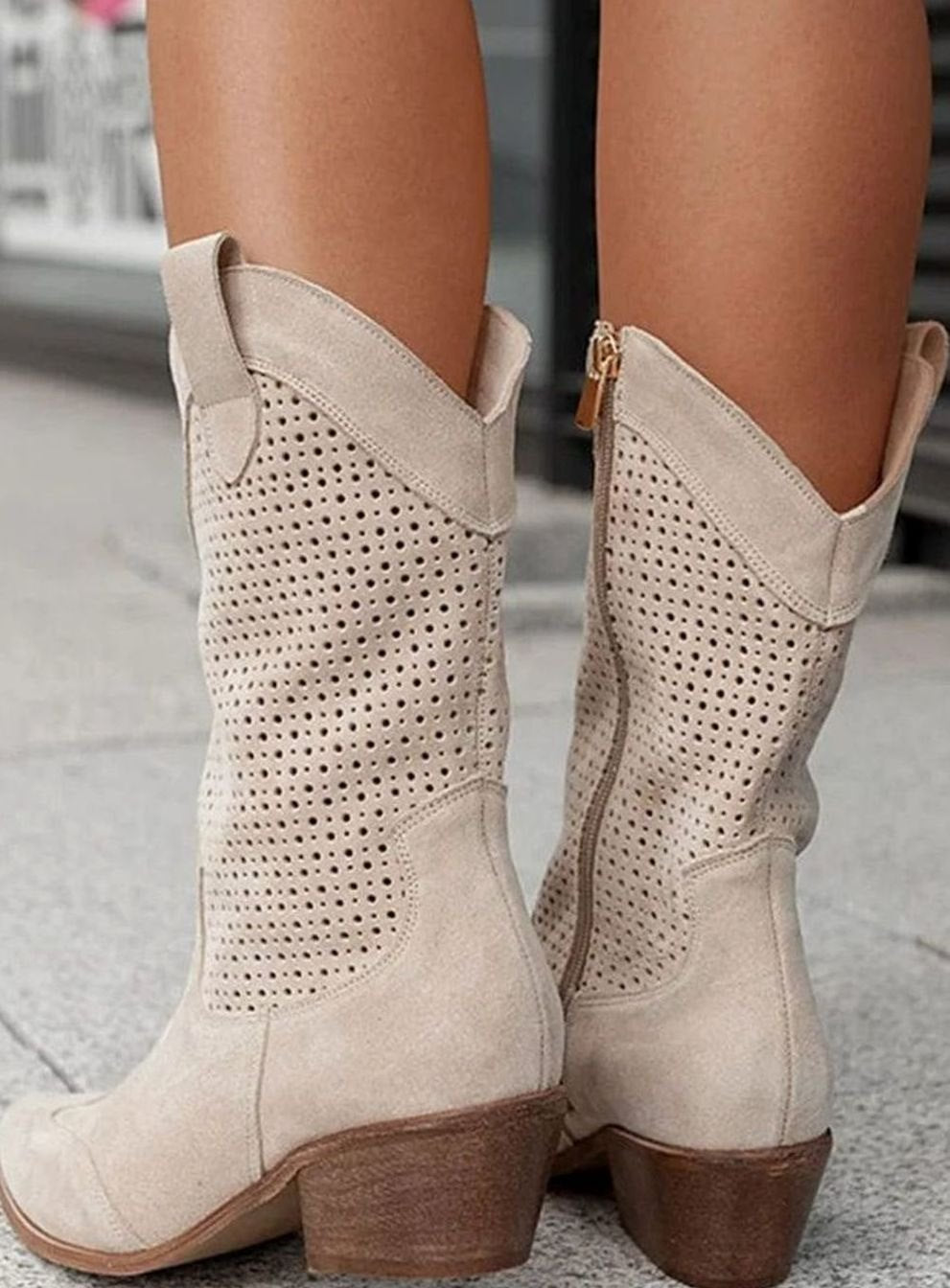Harper | Women's Orthopedic Western Cowboy Perforated Suede Mid-Calf Boots