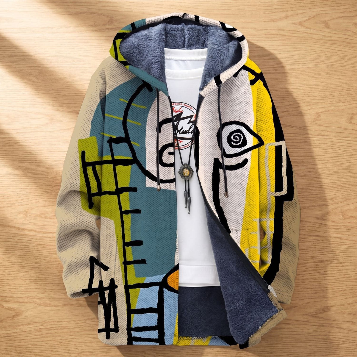 Aria | Women's Oversized Abstract Art Print Fleece-Lined Hooded Cardigan
