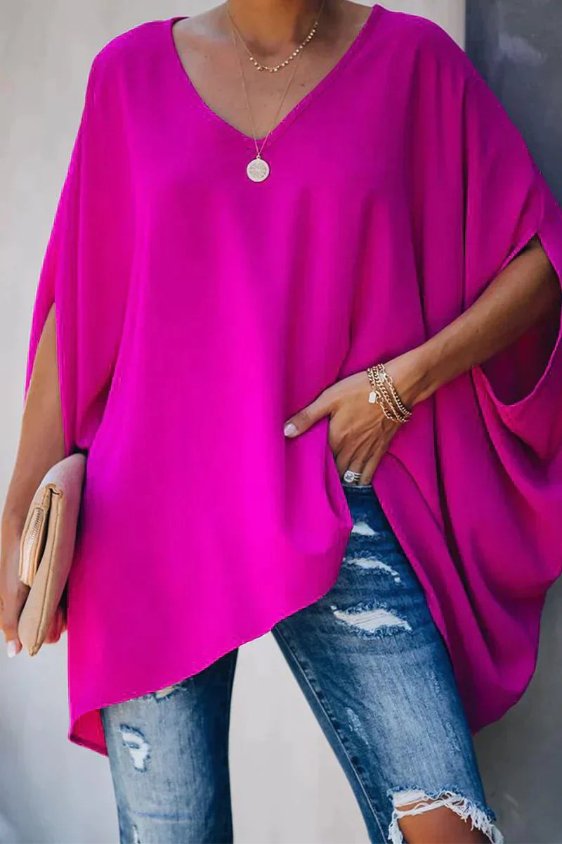 Emma | Women's Oversized Batwing-Sleeve V-Neck Tunic Top