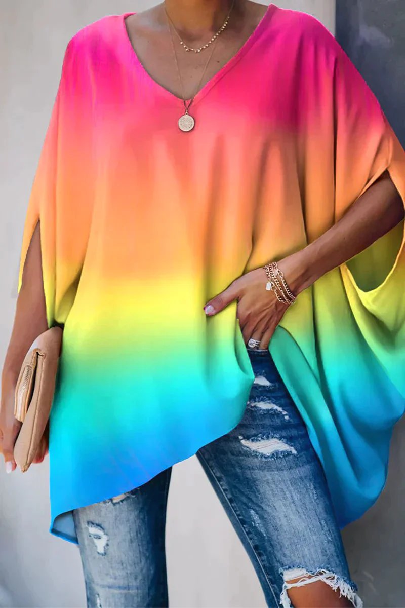 Emma | Women's Oversized Batwing-Sleeve V-Neck Tunic Top