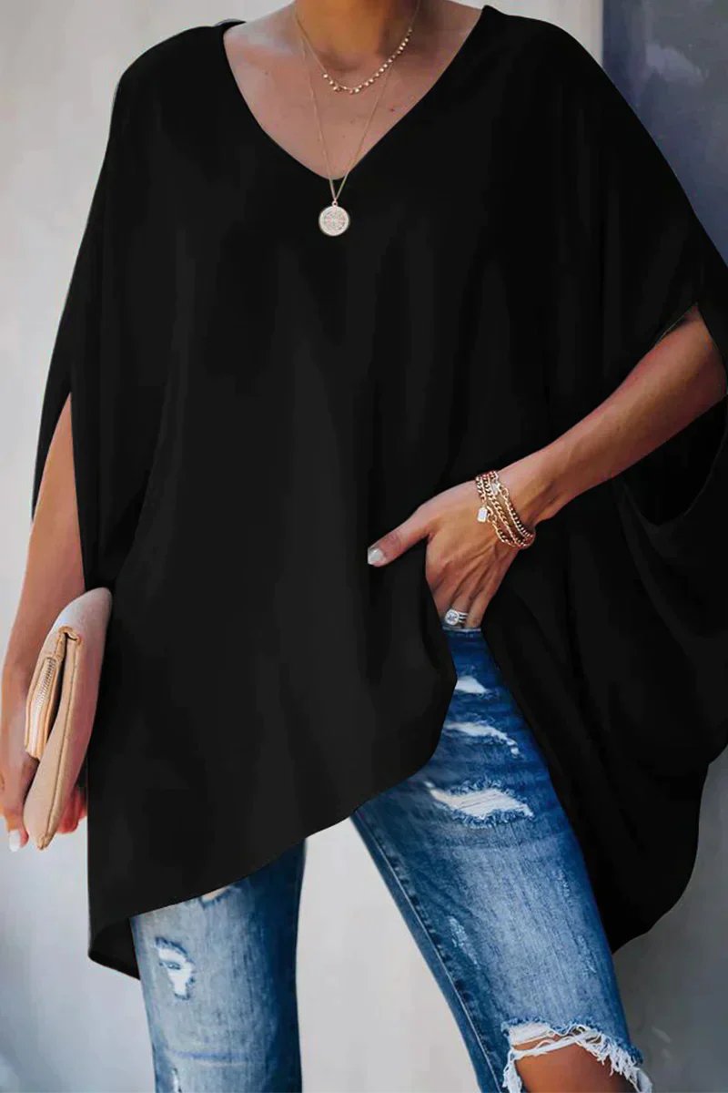 Emma | Women's Oversized Batwing-Sleeve V-Neck Tunic Top