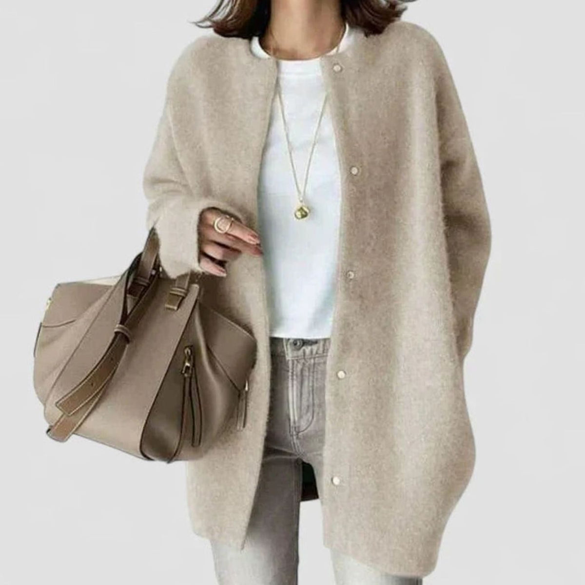 Victoria | Women's Oversized Button-Front Knit Cardigan Sweater, Taupe