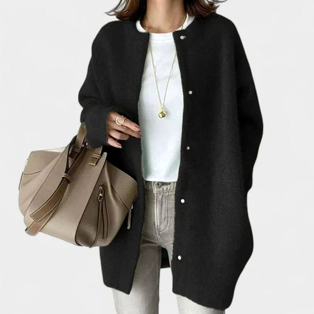 Victoria | Women's Oversized Button-Front Knit Cardigan Sweater, Taupe