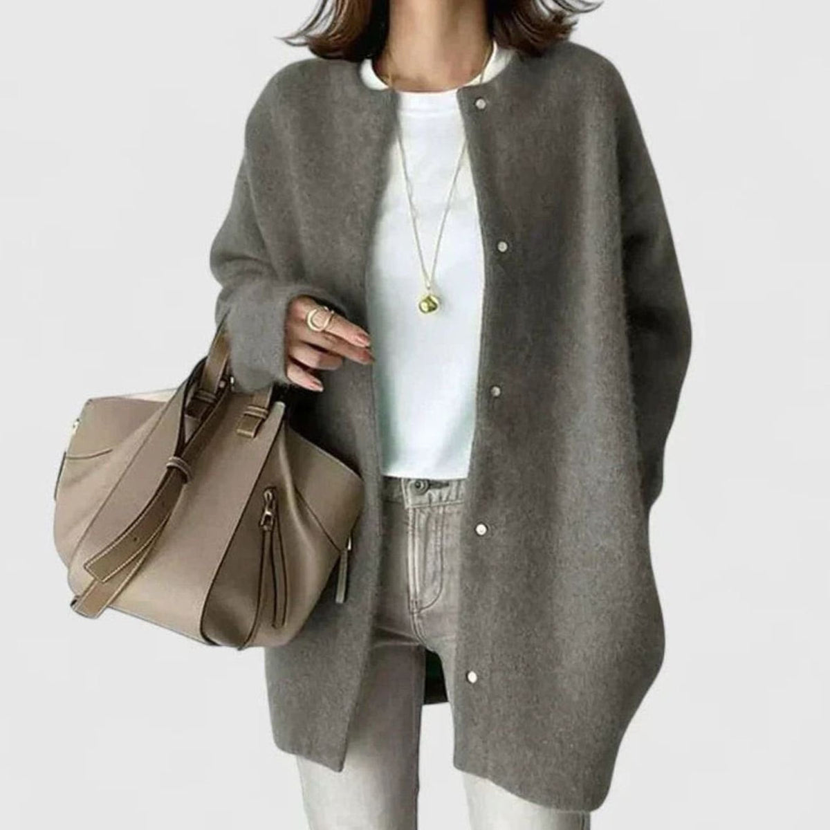 Victoria | Women's Oversized Button-Front Knit Cardigan Sweater, Taupe