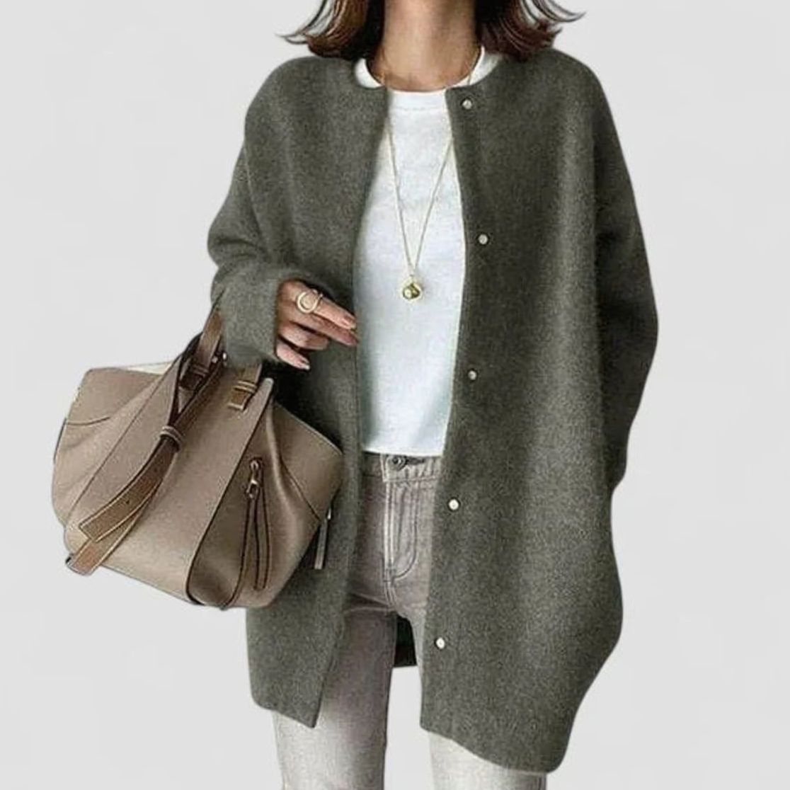 Victoria | Women's Oversized Button-Front Knit Cardigan Sweater, Taupe