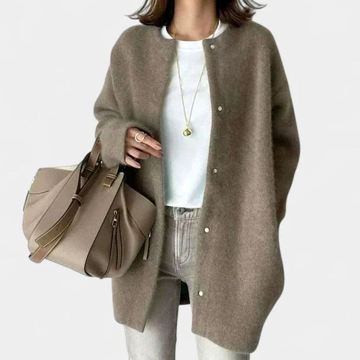 Victoria | Women's Oversized Button-Front Knit Cardigan Sweater, Taupe