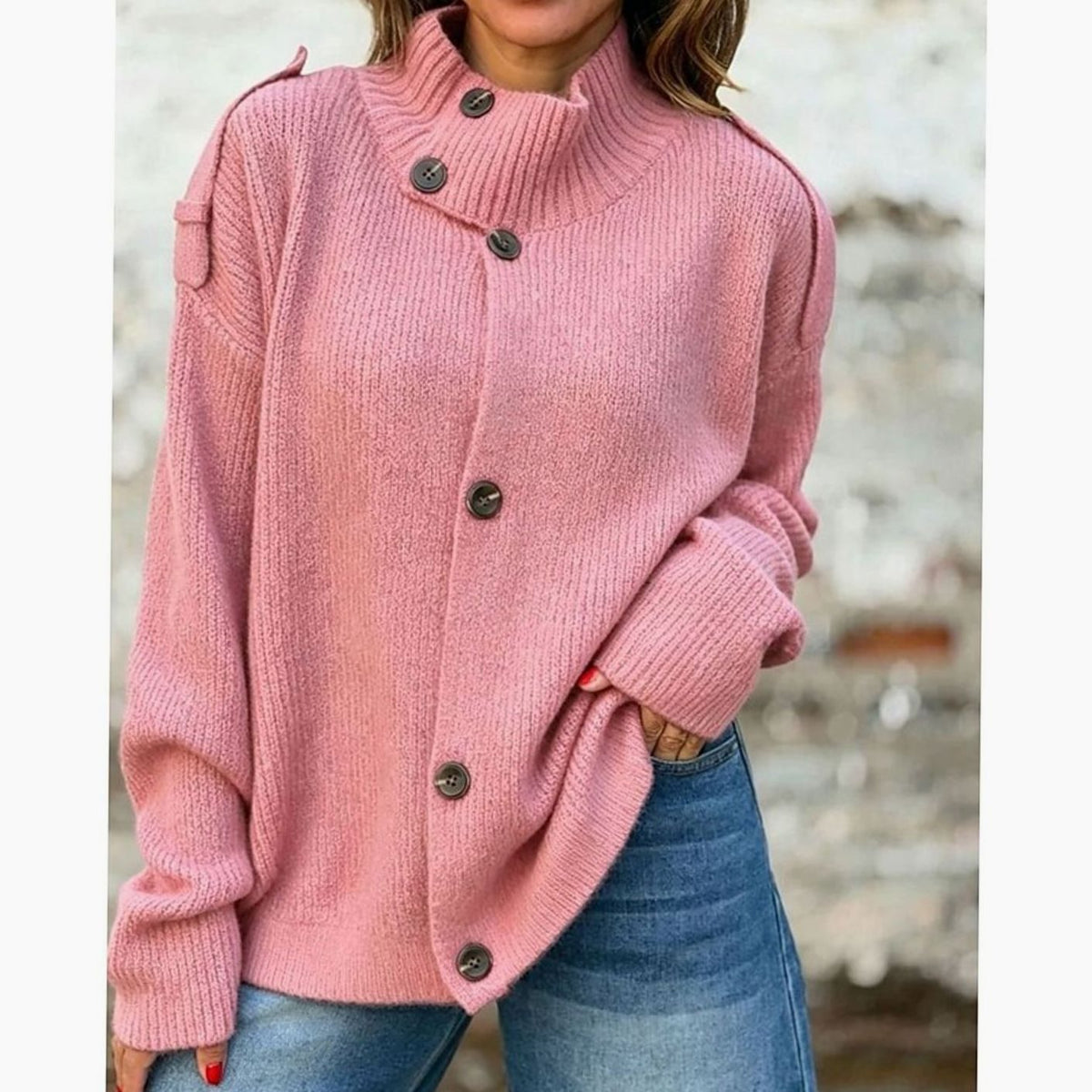 Charlotte | Women's Oversized Button-Front Stand-Collar Knit Cardigan