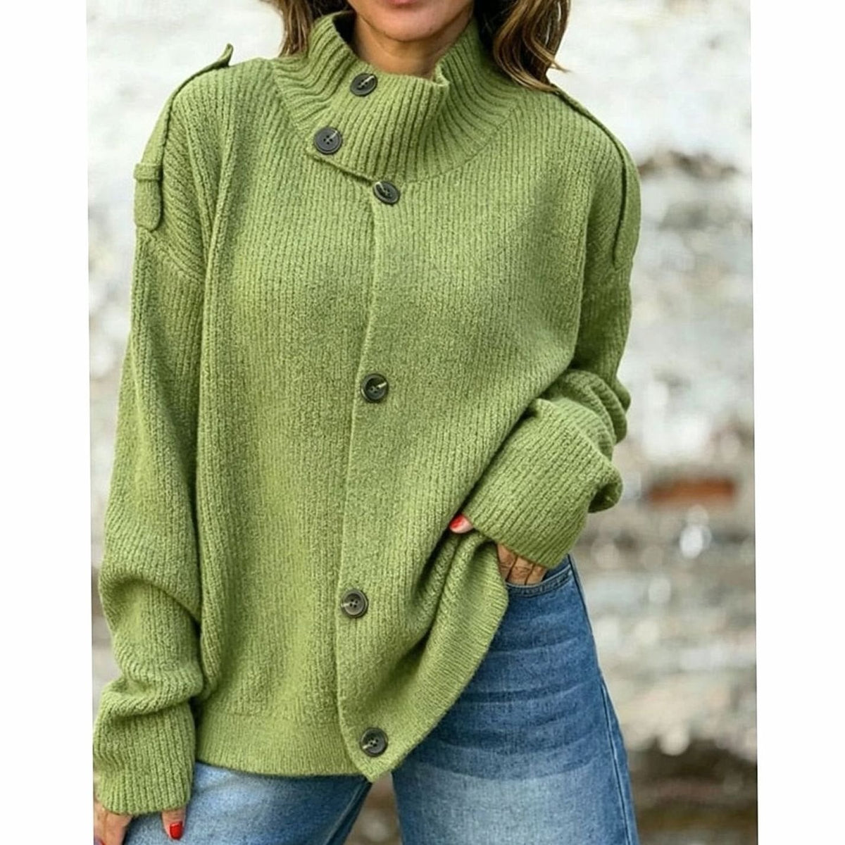 Charlotte | Women's Oversized Button-Front Stand-Collar Knit Cardigan