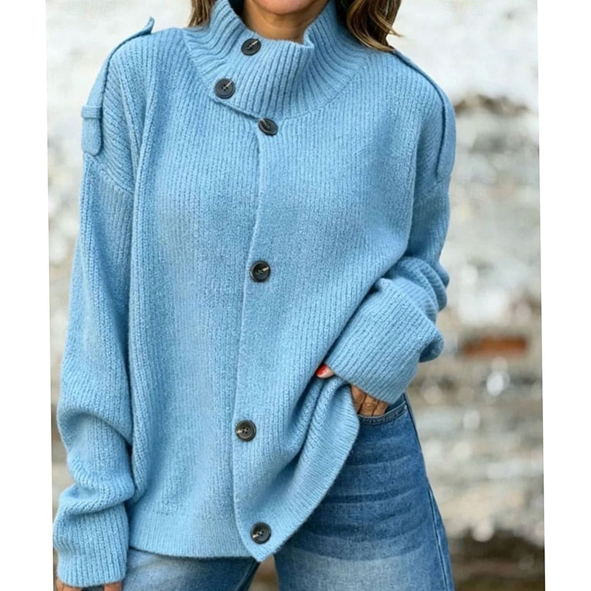 Charlotte | Women's Oversized Button-Front Stand-Collar Knit Cardigan