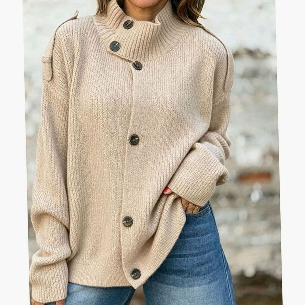 Charlotte | Women's Oversized Button-Front Stand-Collar Knit Cardigan