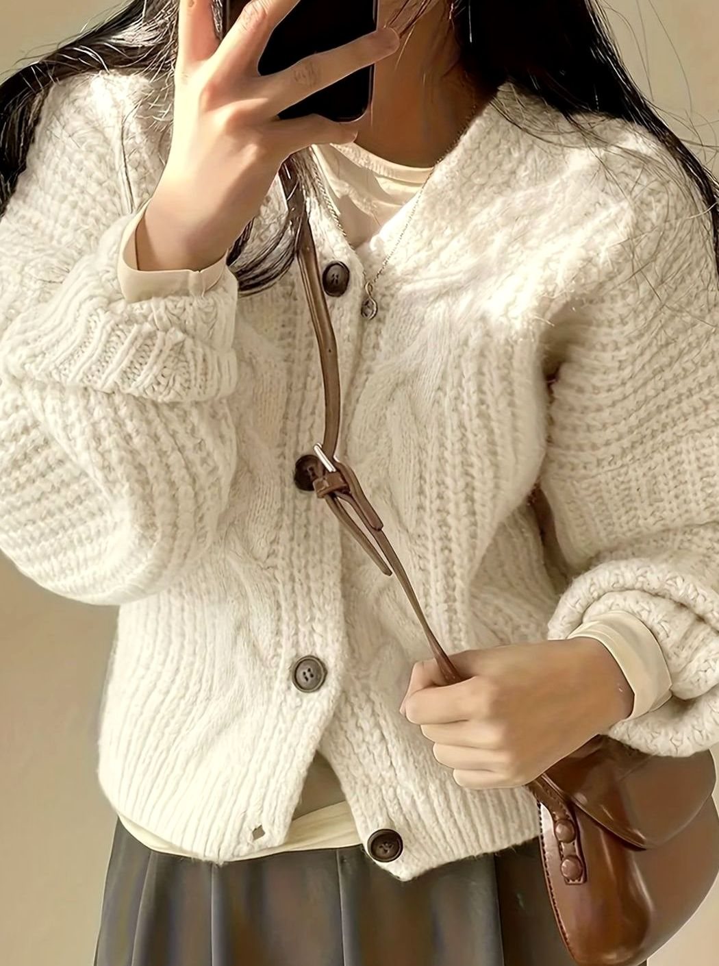 Isabella | Women's Oversized Cable-Knit Button-Front Cardigan Sweater