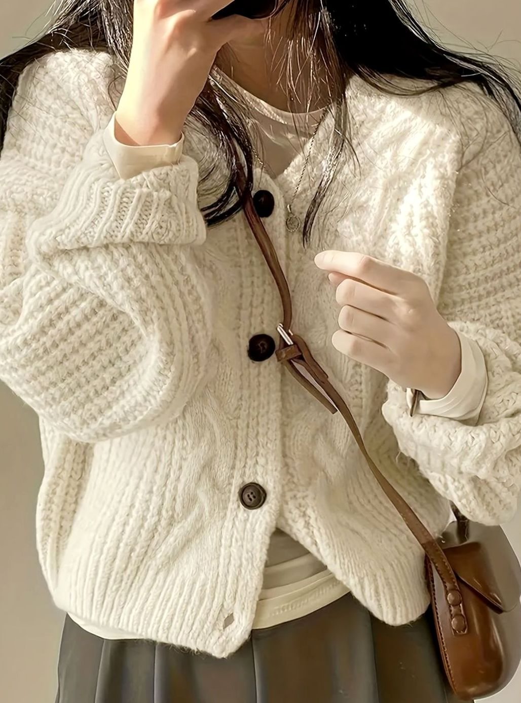 Isabella | Women's Oversized Cable-Knit Button-Front Cardigan Sweater