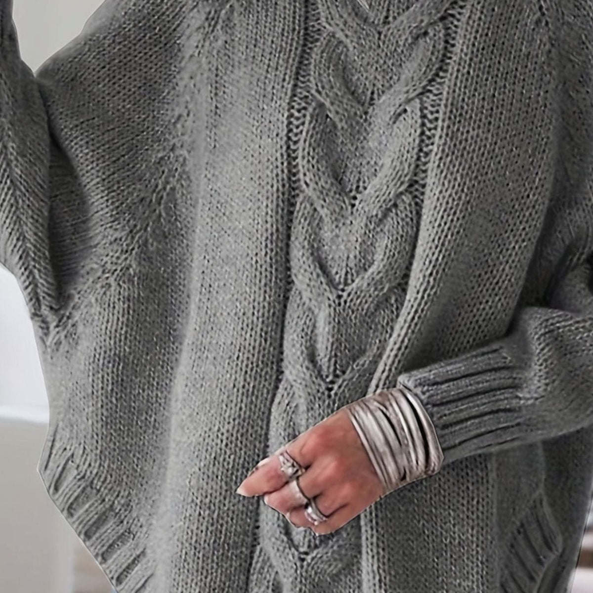 Camila | Women's Oversized Cable Knit High-Neck Pullover Sweater
