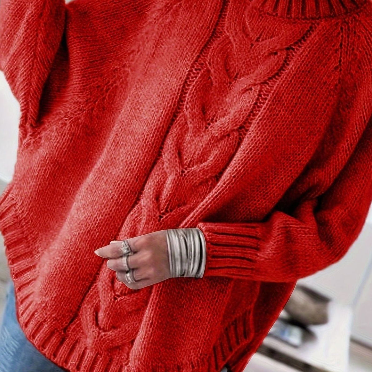 Camila | Women's Oversized Cable Knit High-Neck Pullover Sweater