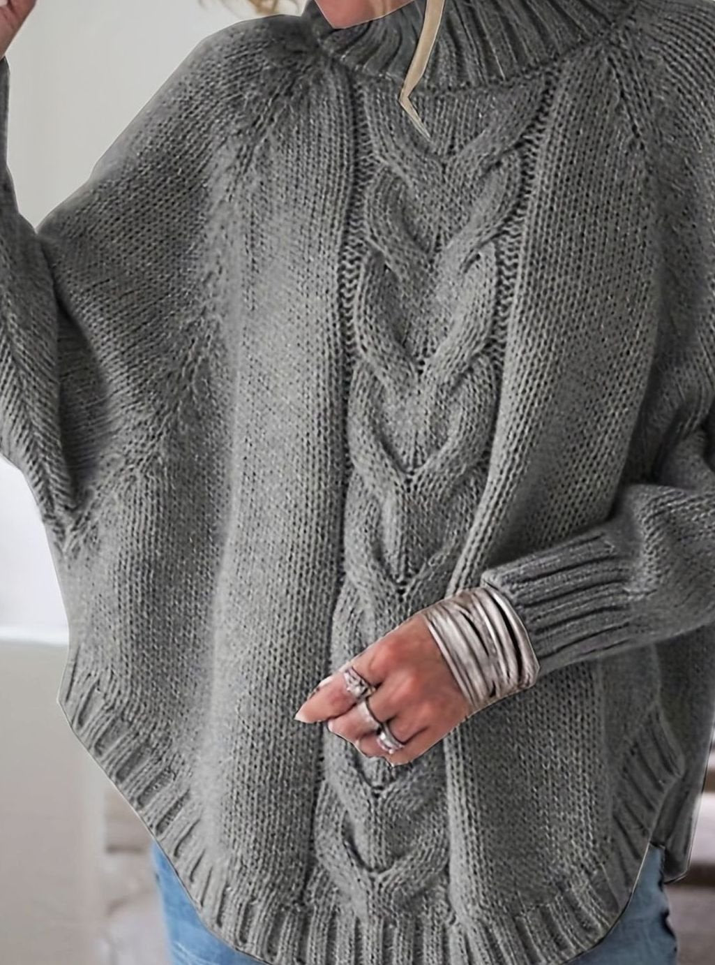 Camila | Women's Oversized Cable Knit High-Neck Pullover Sweater