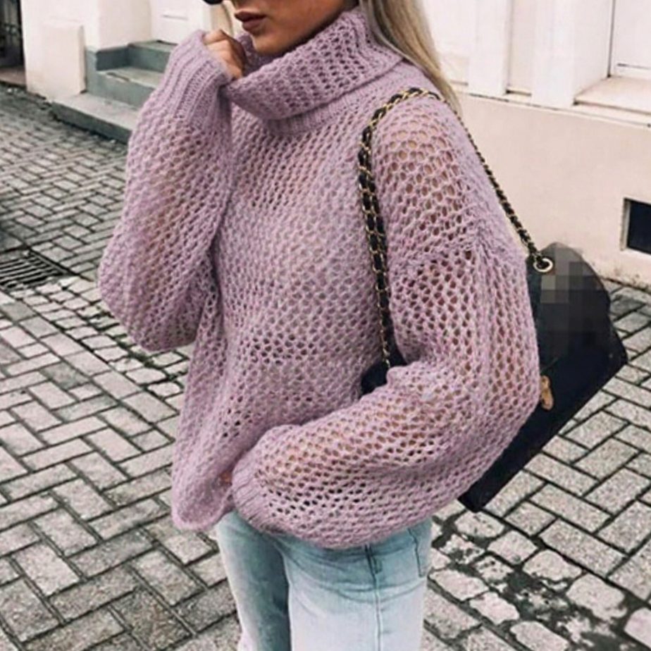 Grace | Women's Oversized Chunky Knit Turtleneck Sweater Balloon Sleeves