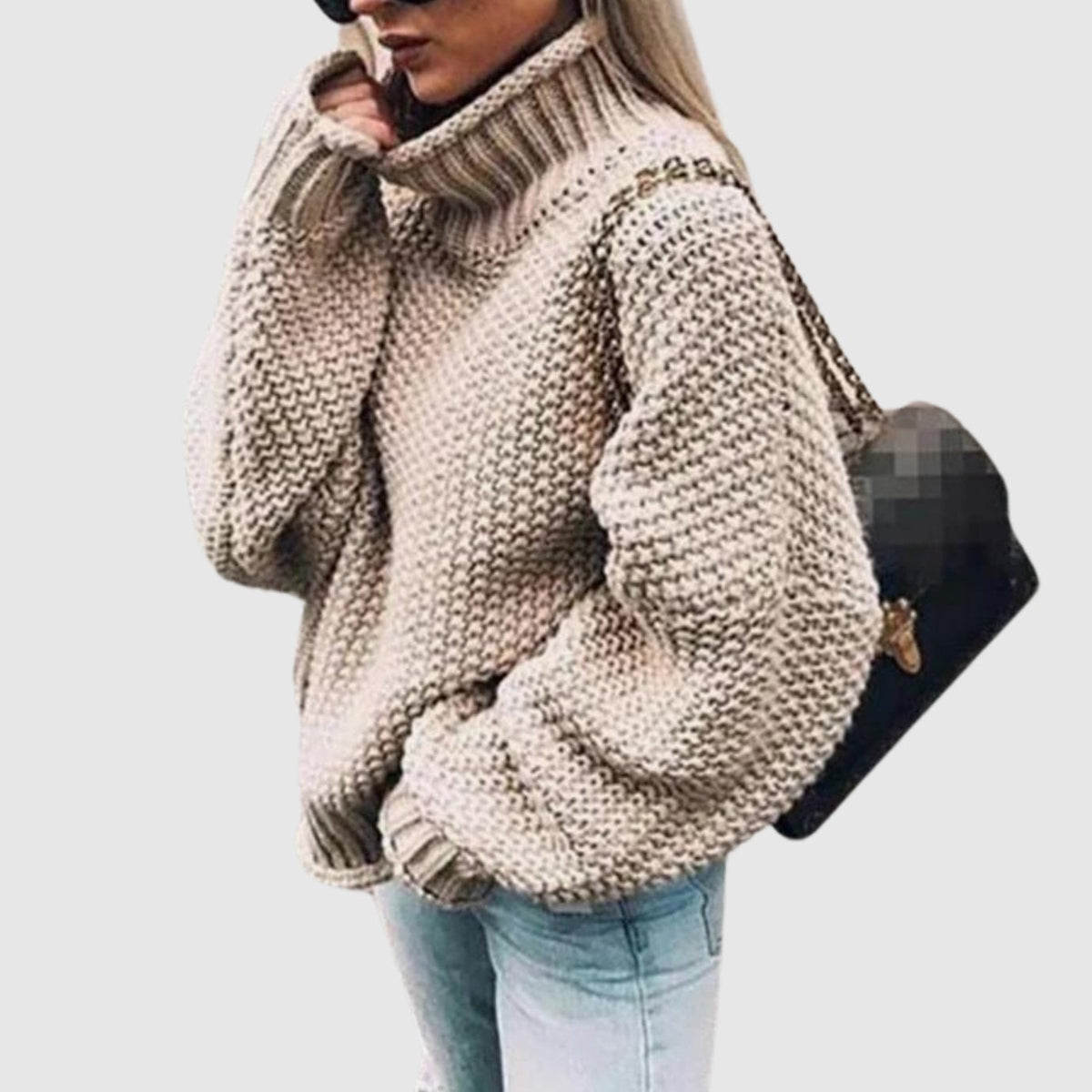 Amelia | Women's Oversized Chunky Knit Turtleneck Sweater, White