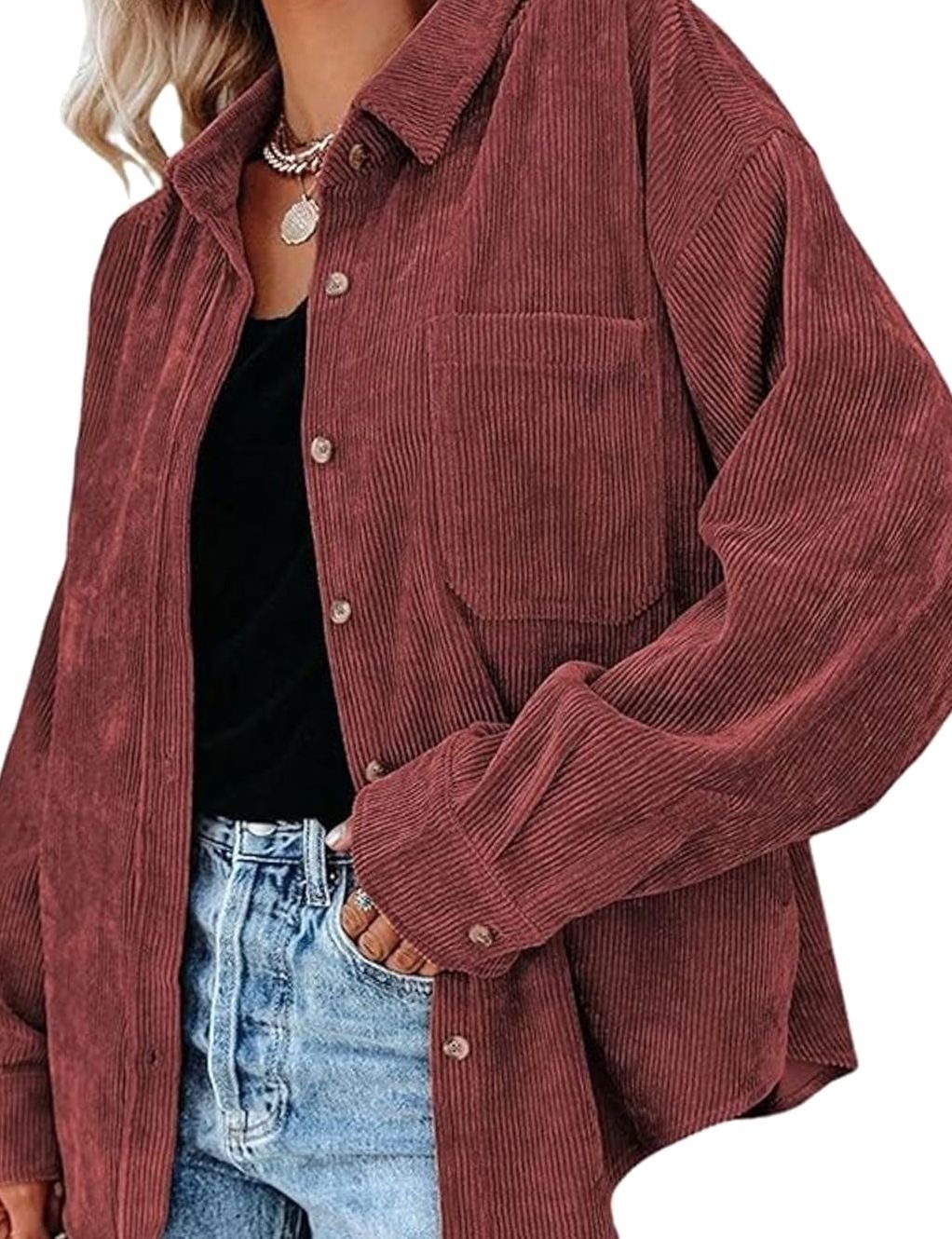 Amelia | Women's Oversized Corduroy Button-Up Shirt Jacket